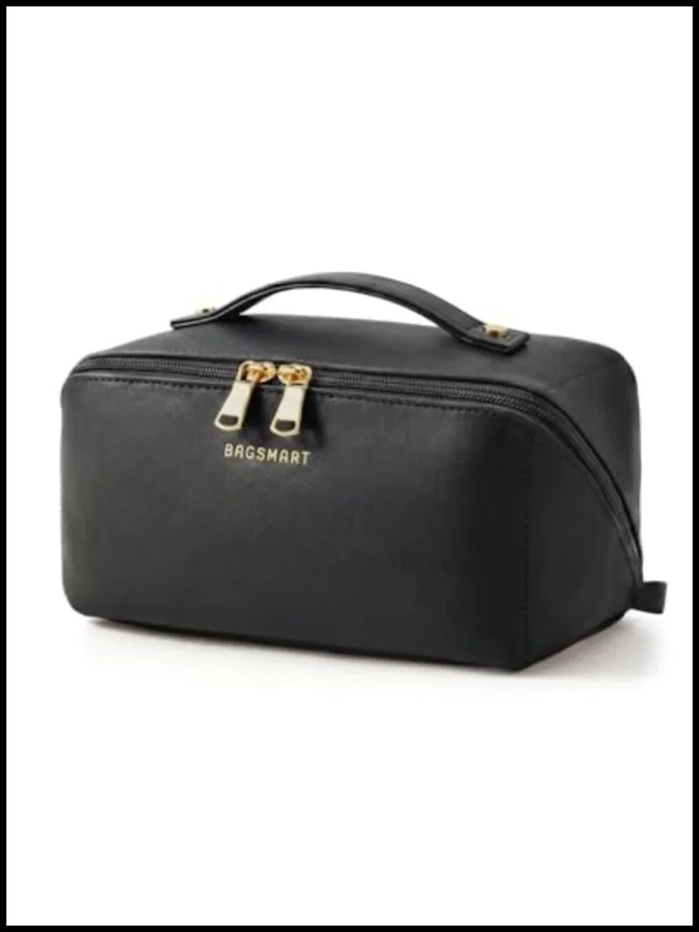 Large Vegan Leather Flat Open Toiletry Bag, Waterproof Cosmetic Case for
